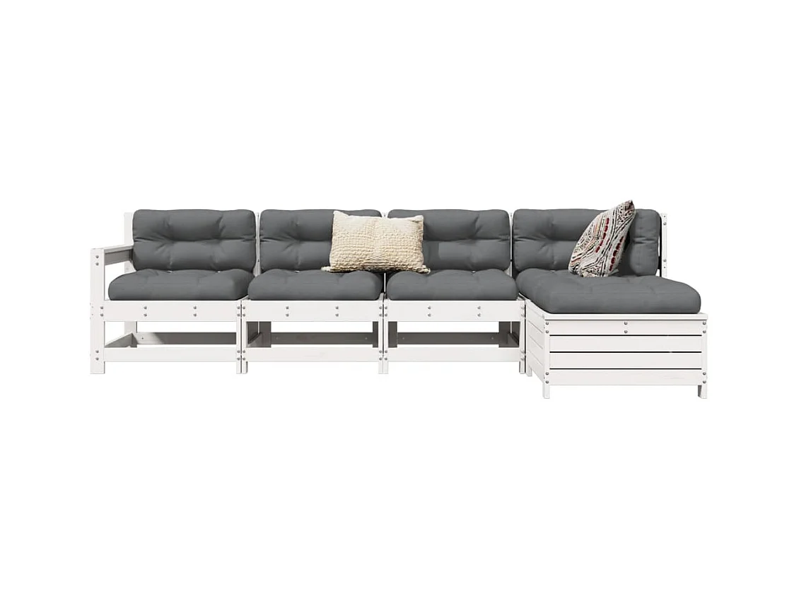 Salon de jardin 5 pcs blanc bois massif de pin