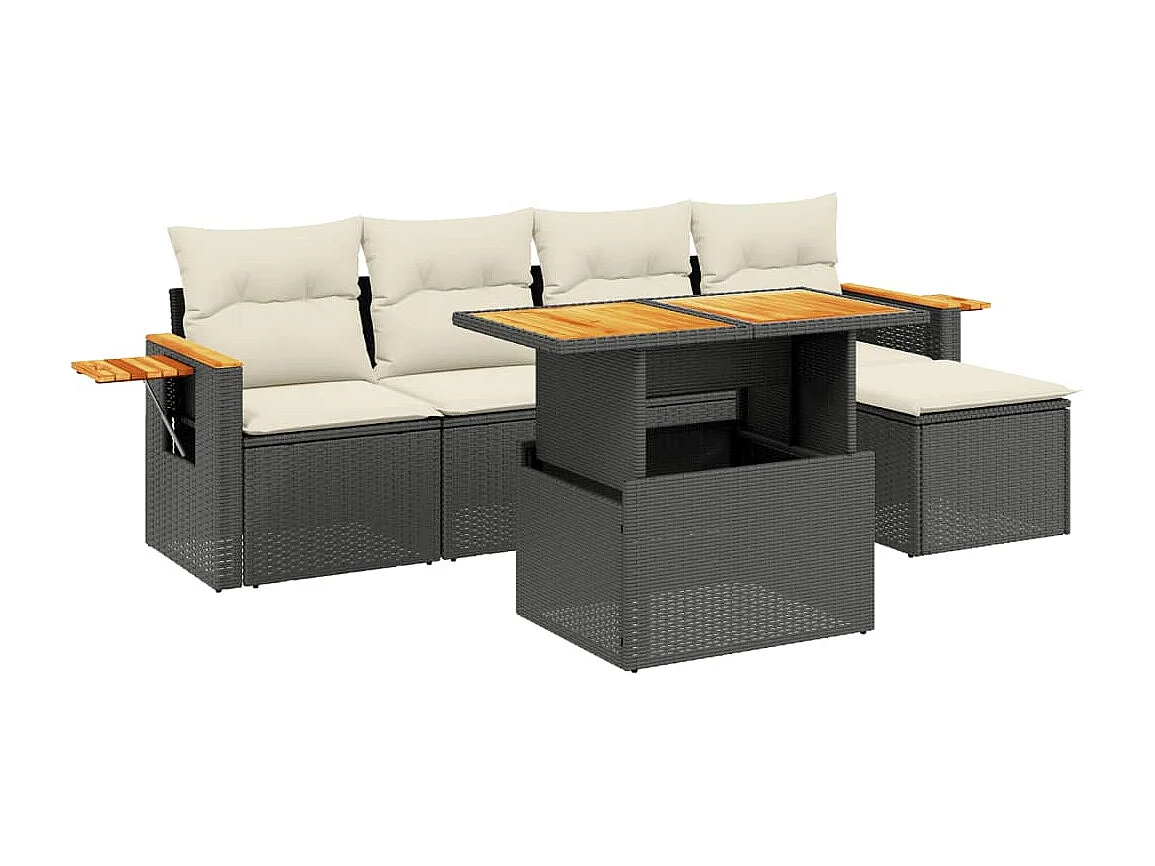 6-tlg. Garten-Sofagarnitur mit Kissen Schwarz Poly Rattan