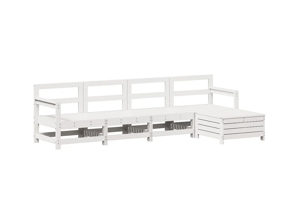 Salon de jardin 5 pcs blanc bois massif de pin
