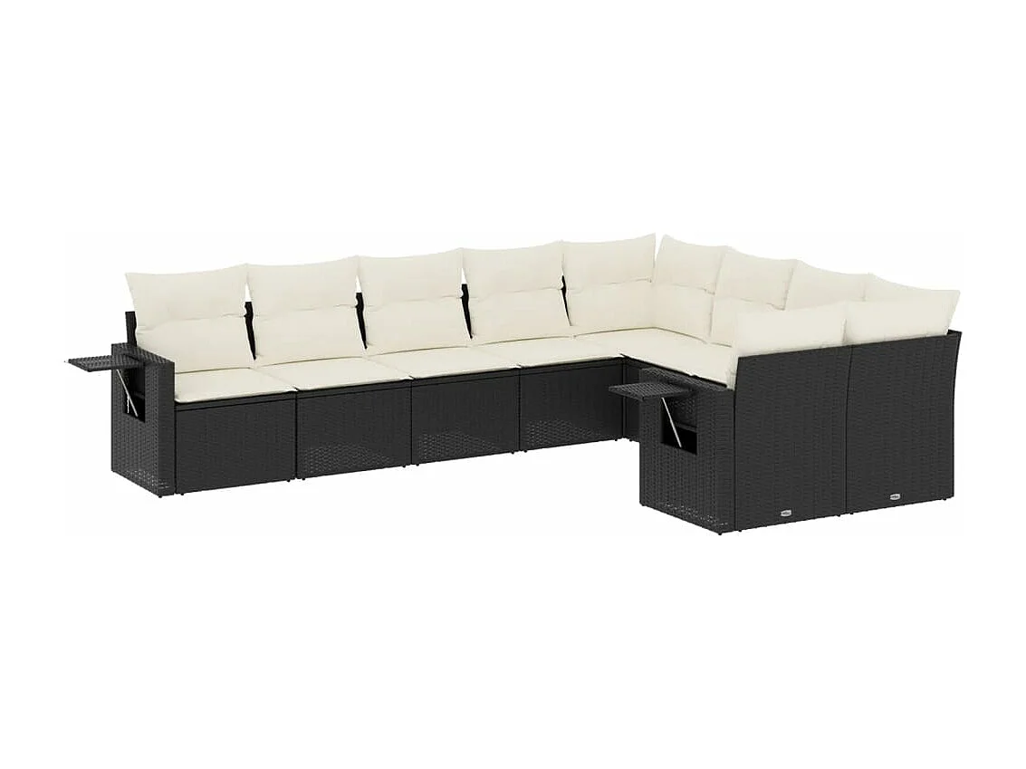 9 pcs conjunto de sofás p/ jardim c/ almofadões vime PE preto