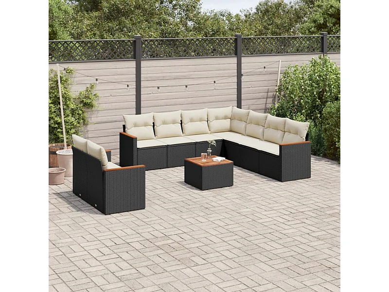 Salon de jardin 10 pcs avec coussins noir résine tressée