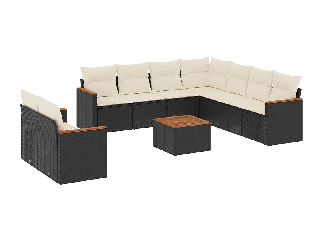 Salon de jardin 10 pcs avec coussins noir résine tressée