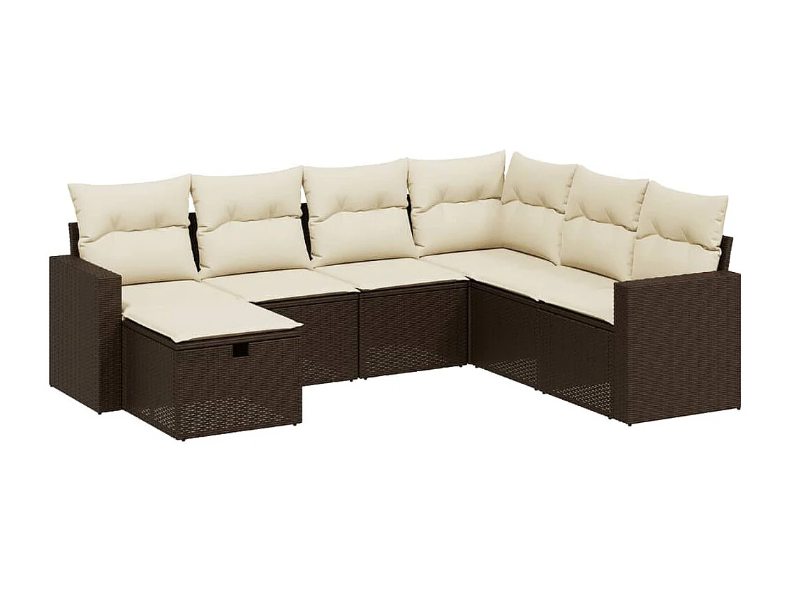Salon de jardin avec coussins 7 pcs marron résine tressée