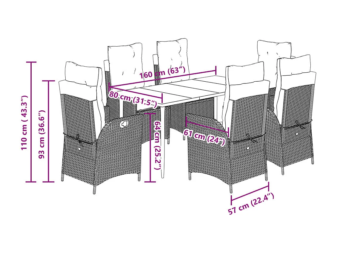 7-delige Tuinset met kussens poly rattan beige