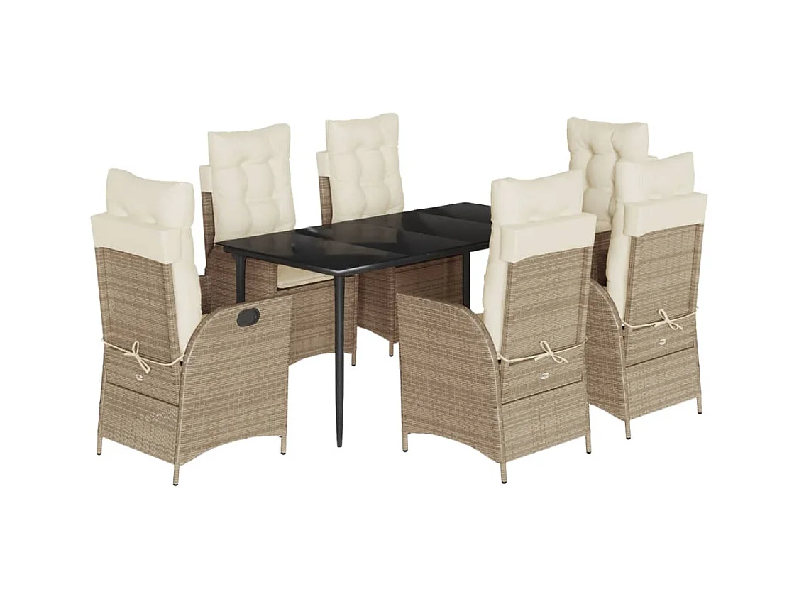 Ensemble à manger de jardin et coussins 7 pcs beige poly rotin