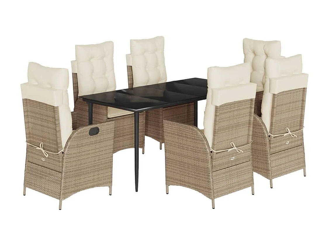 Ensemble à manger de jardin et coussins 7 pcs beige poly rotin