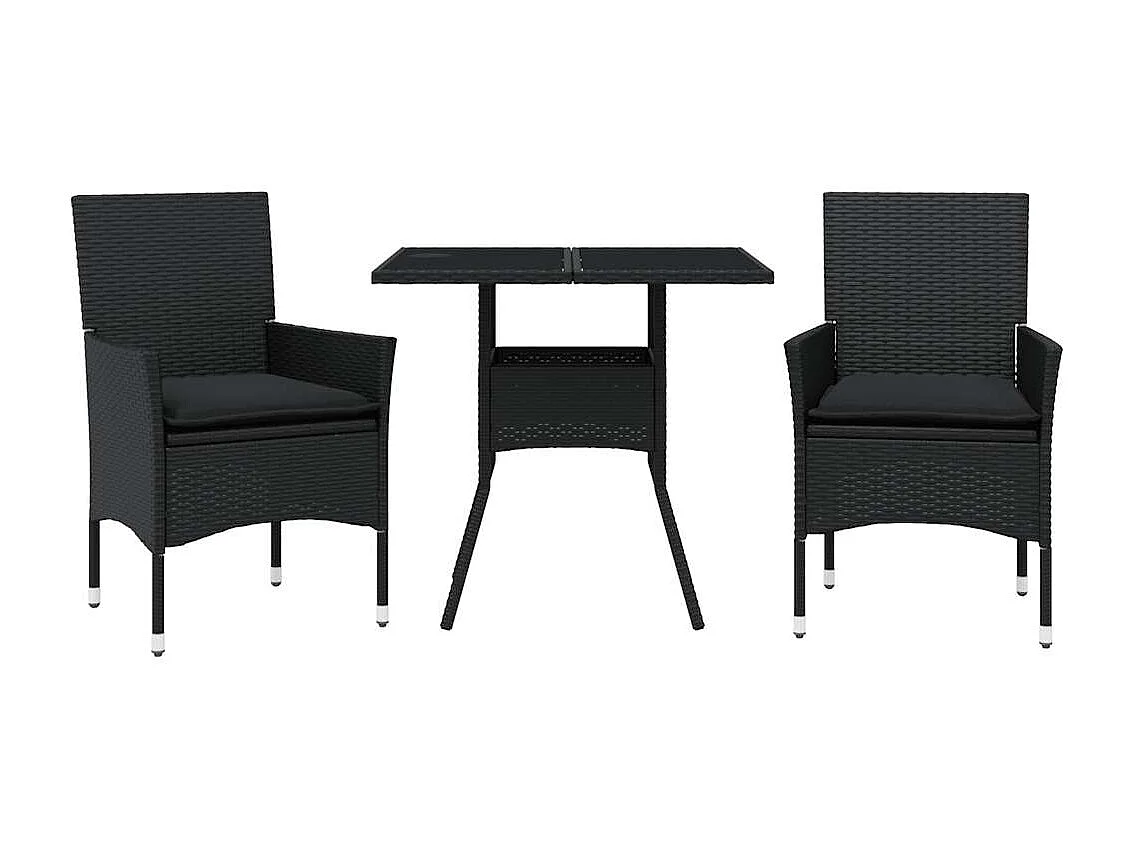 Set da Pranzo da Giardino 3 pz con Cuscini Polyrattan e Vetro