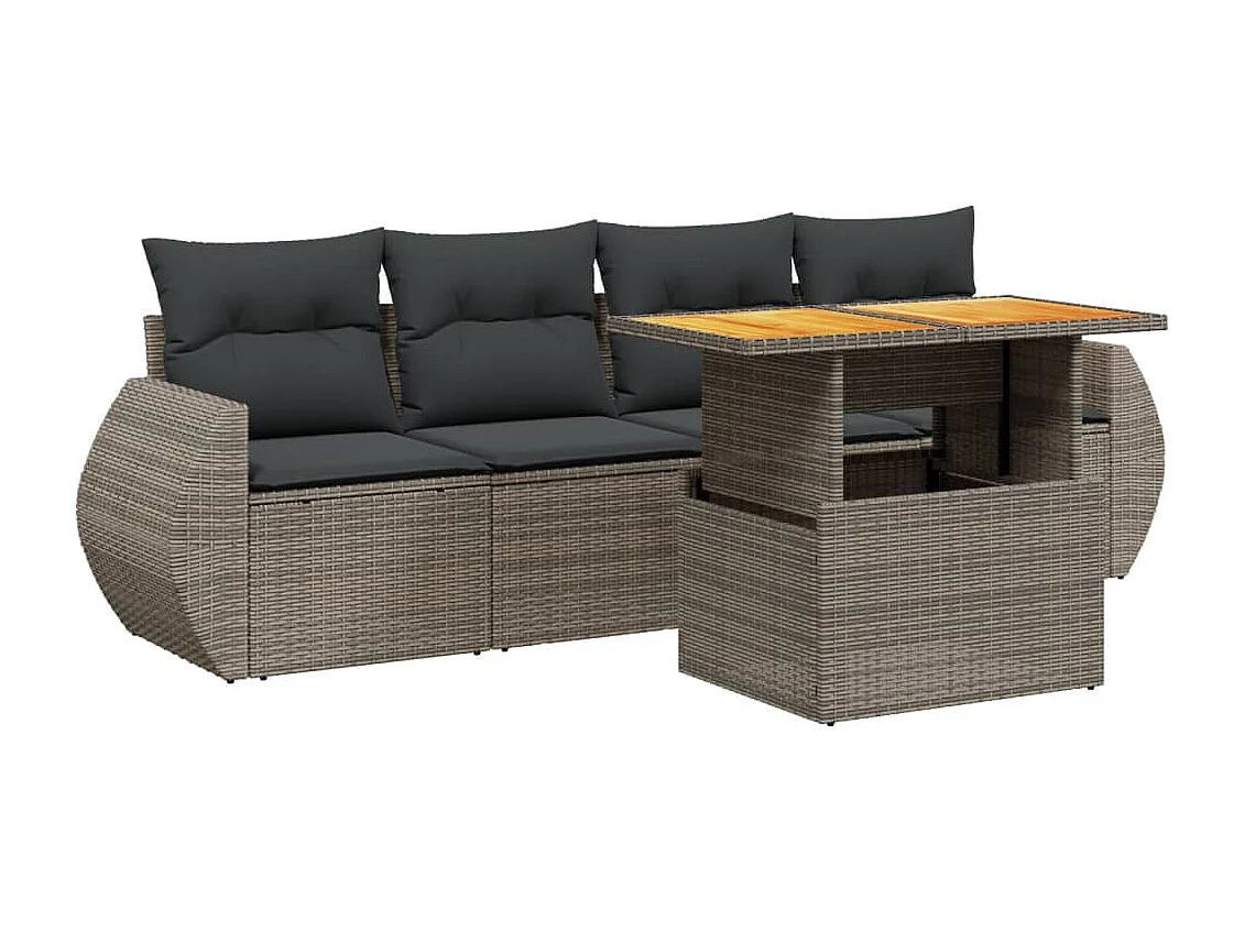 5-tlg. Garten-Sofagarnitur mit Kissen Grau Poly Rattan