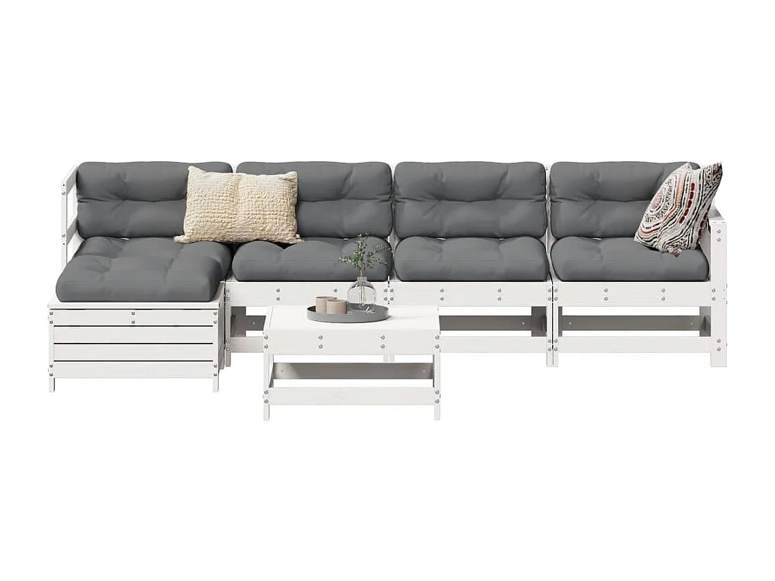 Set Divani da Giardino 6 pz Bianco in Legno Massello di Pino