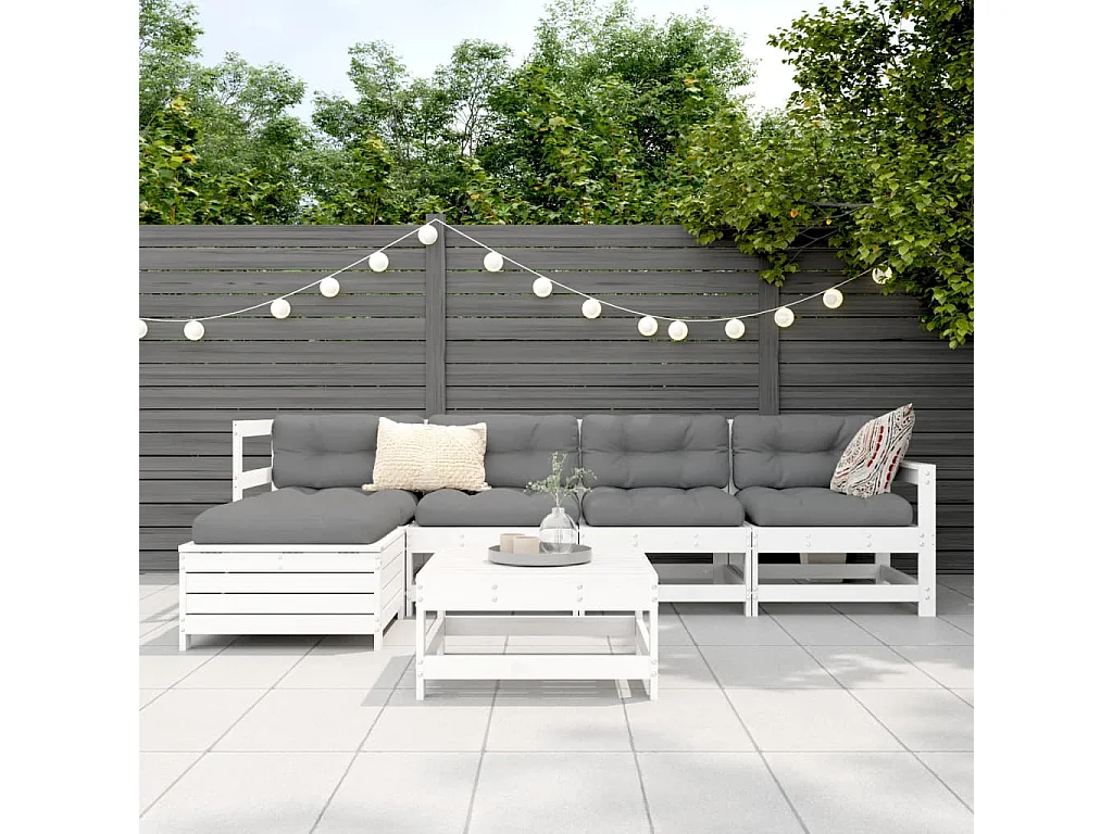 Set Divani da Giardino 6 pz Bianco in Legno Massello di Pino