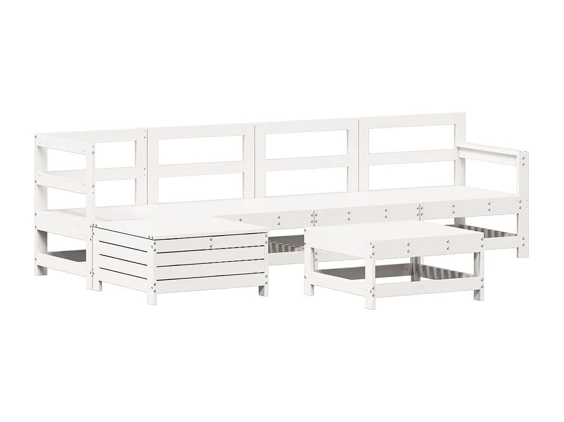 Salon de jardin 6 pcs blanc bois de pin massif