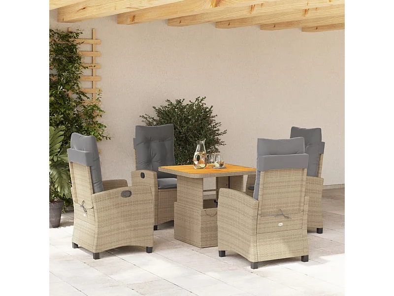 Set da Pranzo da Giardino 5 pz con Cuscini Beige in Polyrattan
