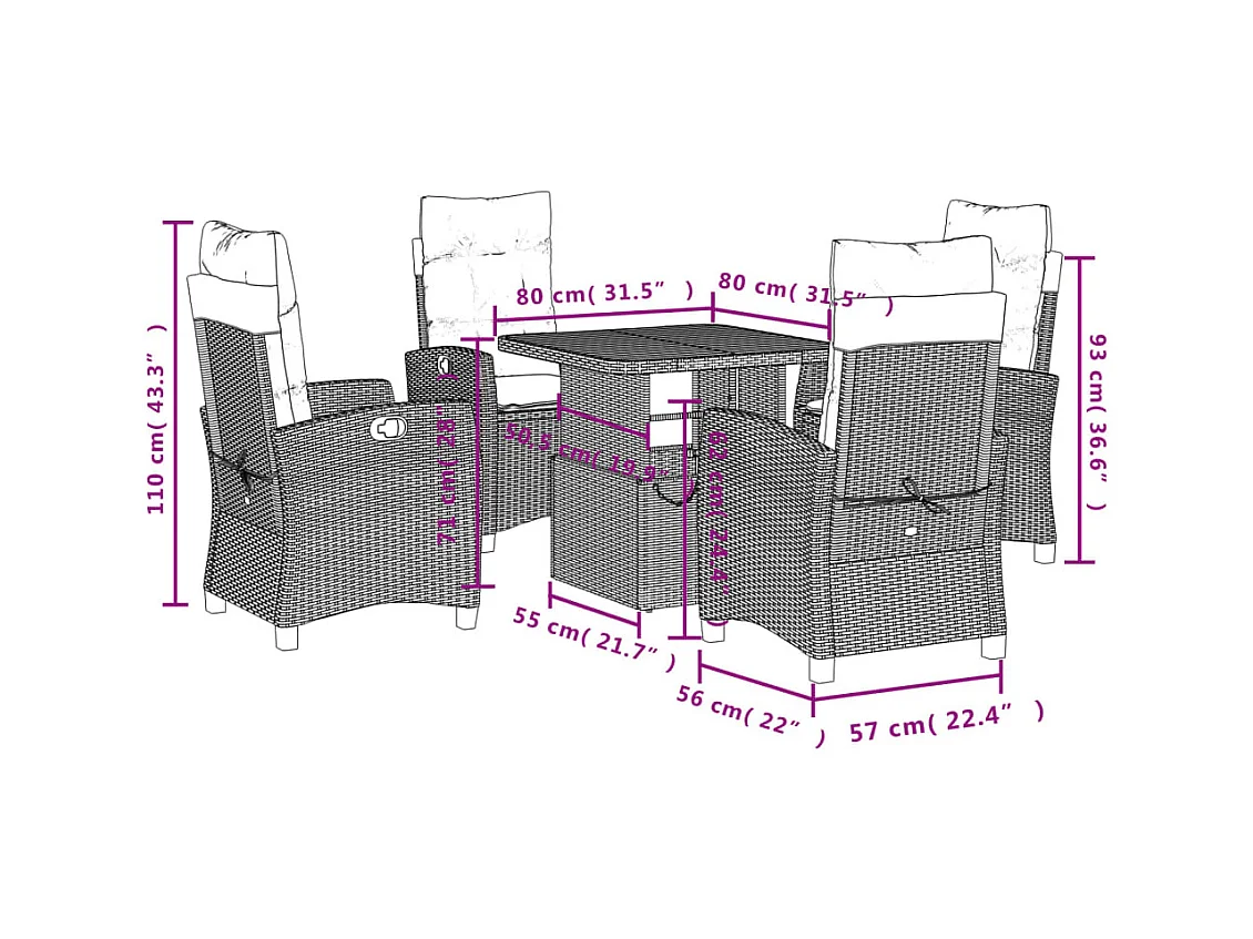 5-delige Tuinset met kussens poly rattan beige