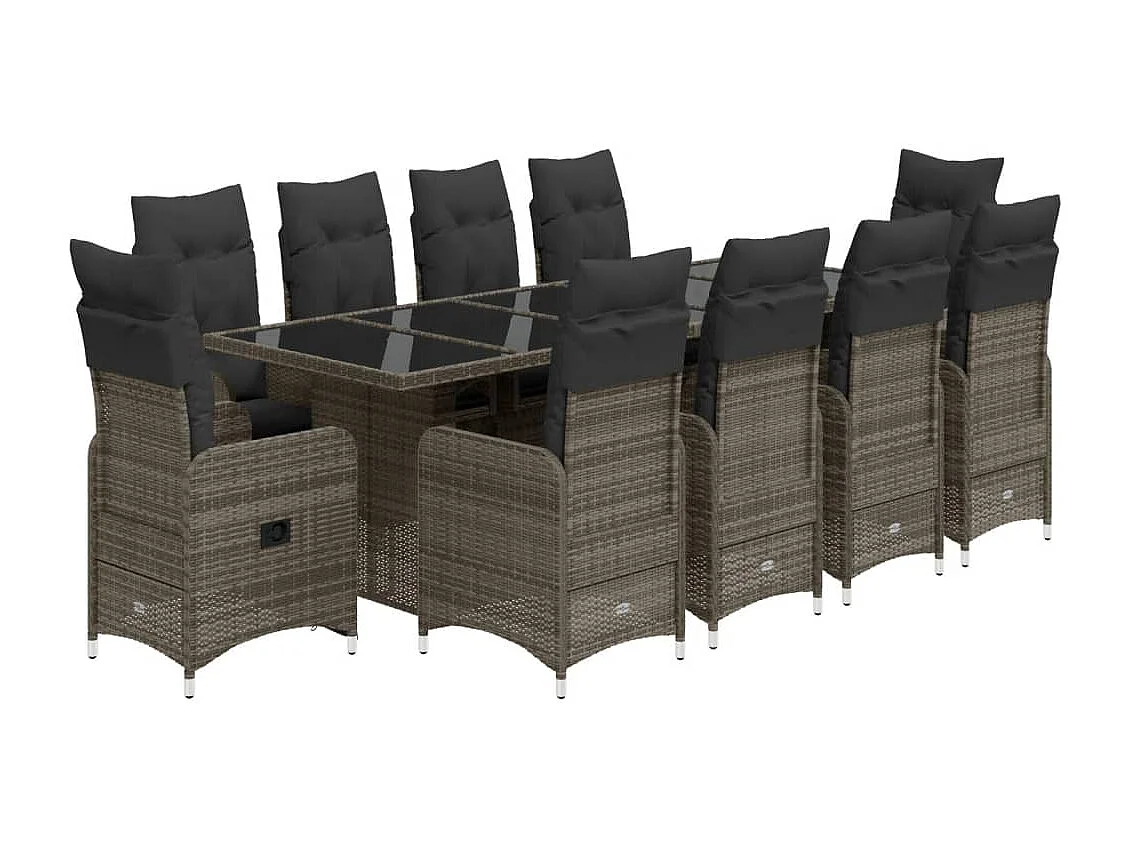 Set de mesa y sillas de jardín 11 pzas y cojines ratán PE gris