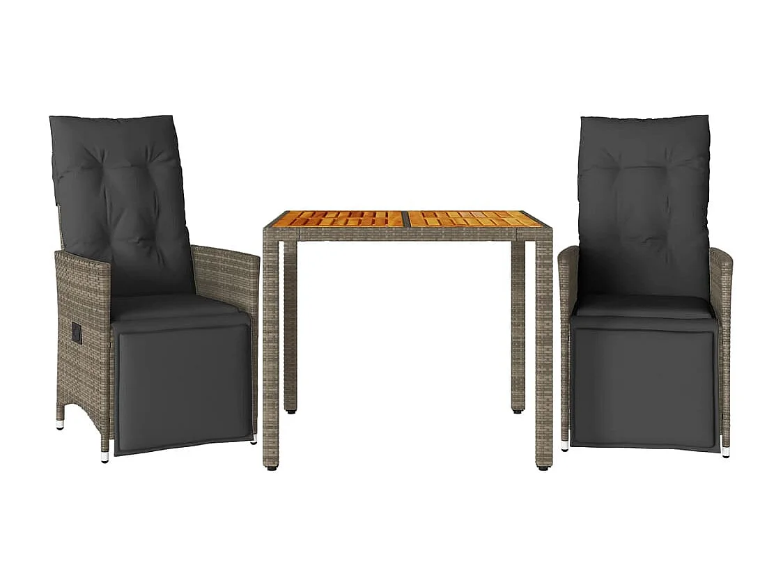 Ensemble de bistro de jardin 3 pcs coussins gris poly rotin