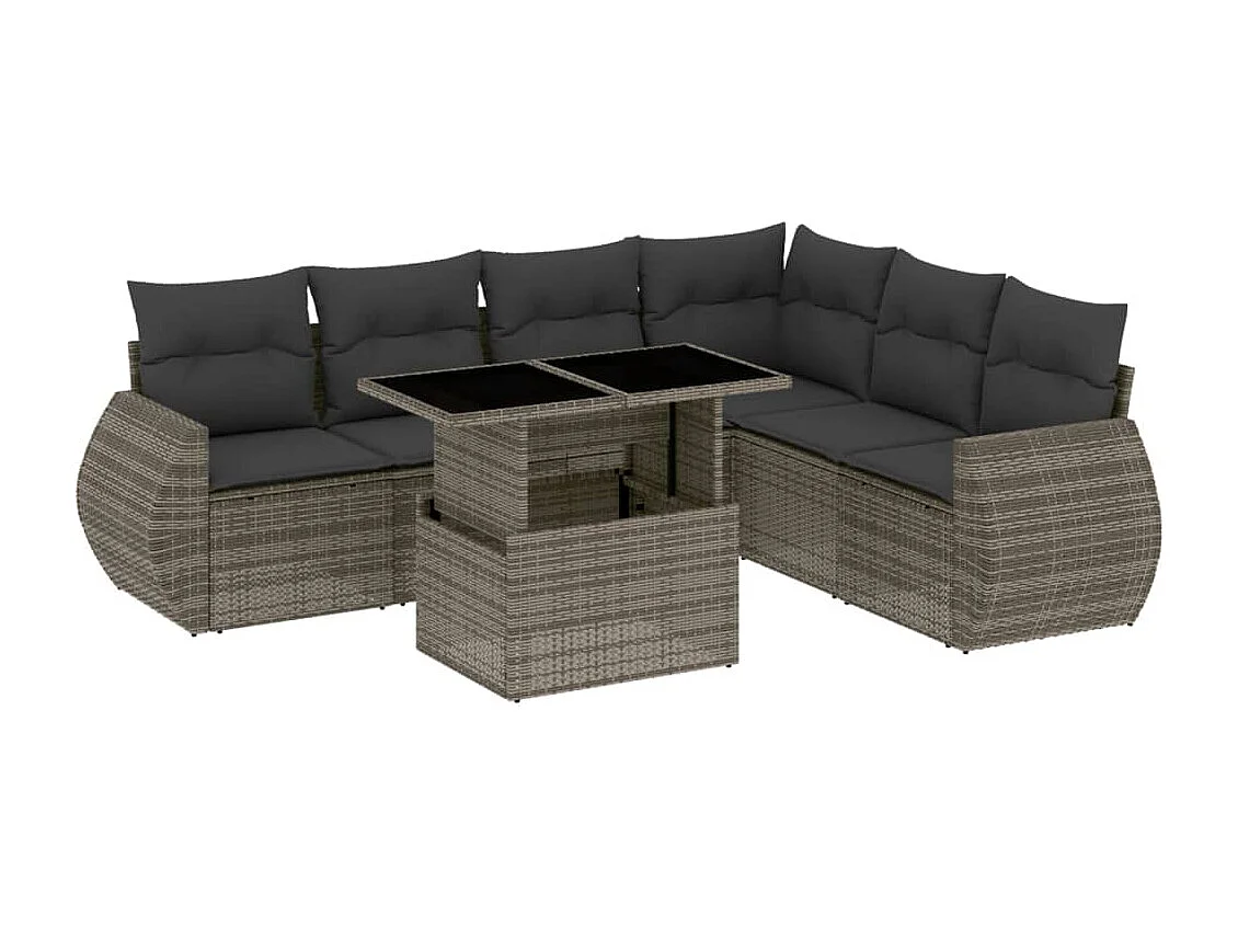 Set de sofás de jardín 7 pzas con cojines ratán sintético gris