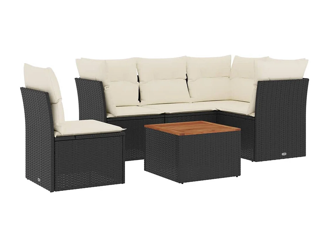 Set de sofás de jardín 6 piezas y cojines ratán sintético negro