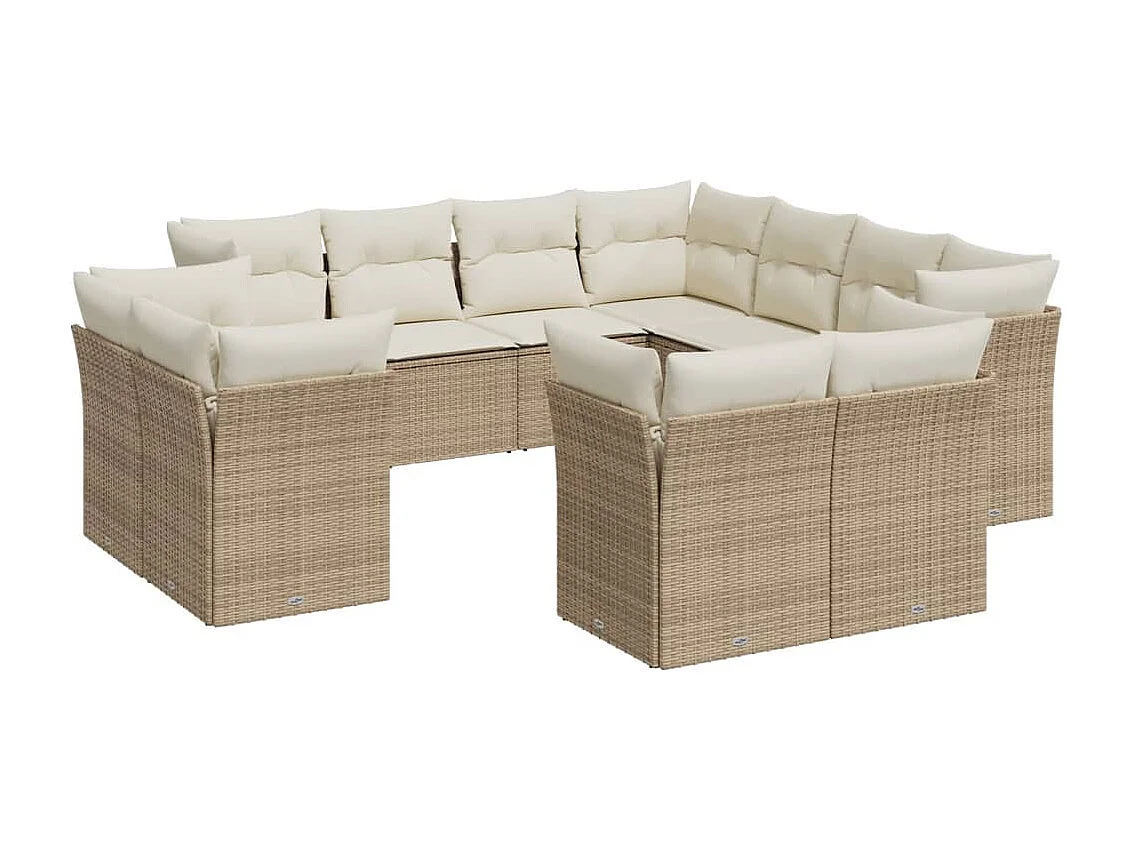 Set de sofás de jardín 11pzas con cojines ratán sintético beige