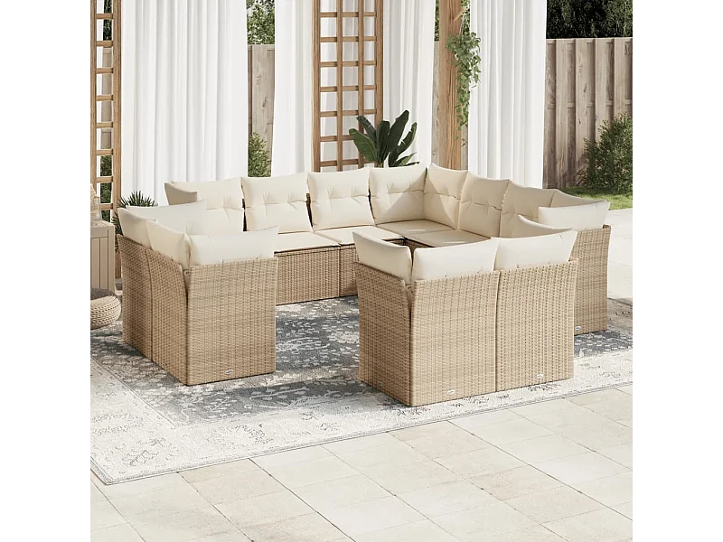 Salon de jardin 11 pcs avec coussins beige résine tressée