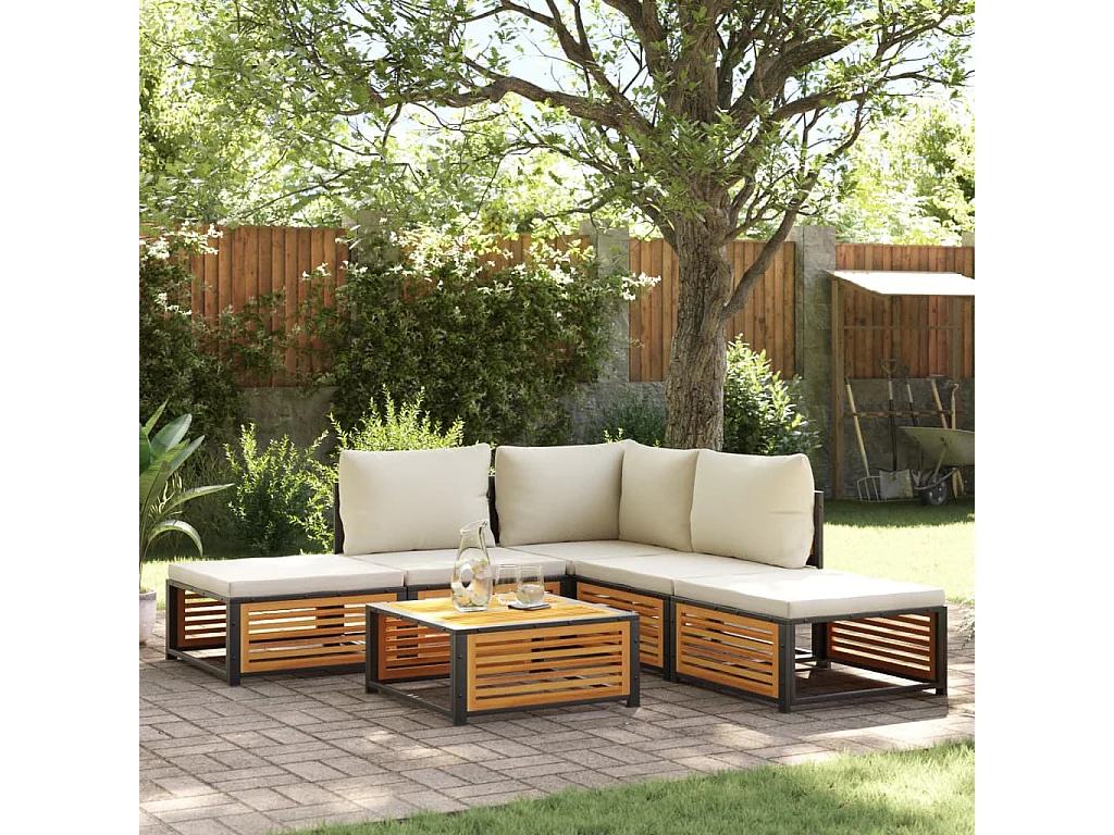 Salon de jardin avec coussins 6 pcs bois d'acacia solide