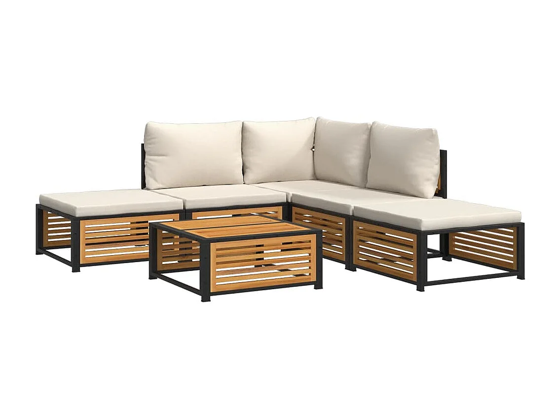 Salon de jardin avec coussins 6 pcs bois d'acacia solide