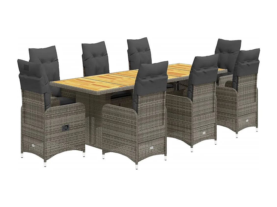 Ensemble de bistro de jardin 9 pcs coussins gris poly rotin