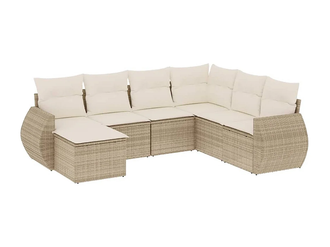 Salon de jardin avec coussins 7 pcs beige résine tressée