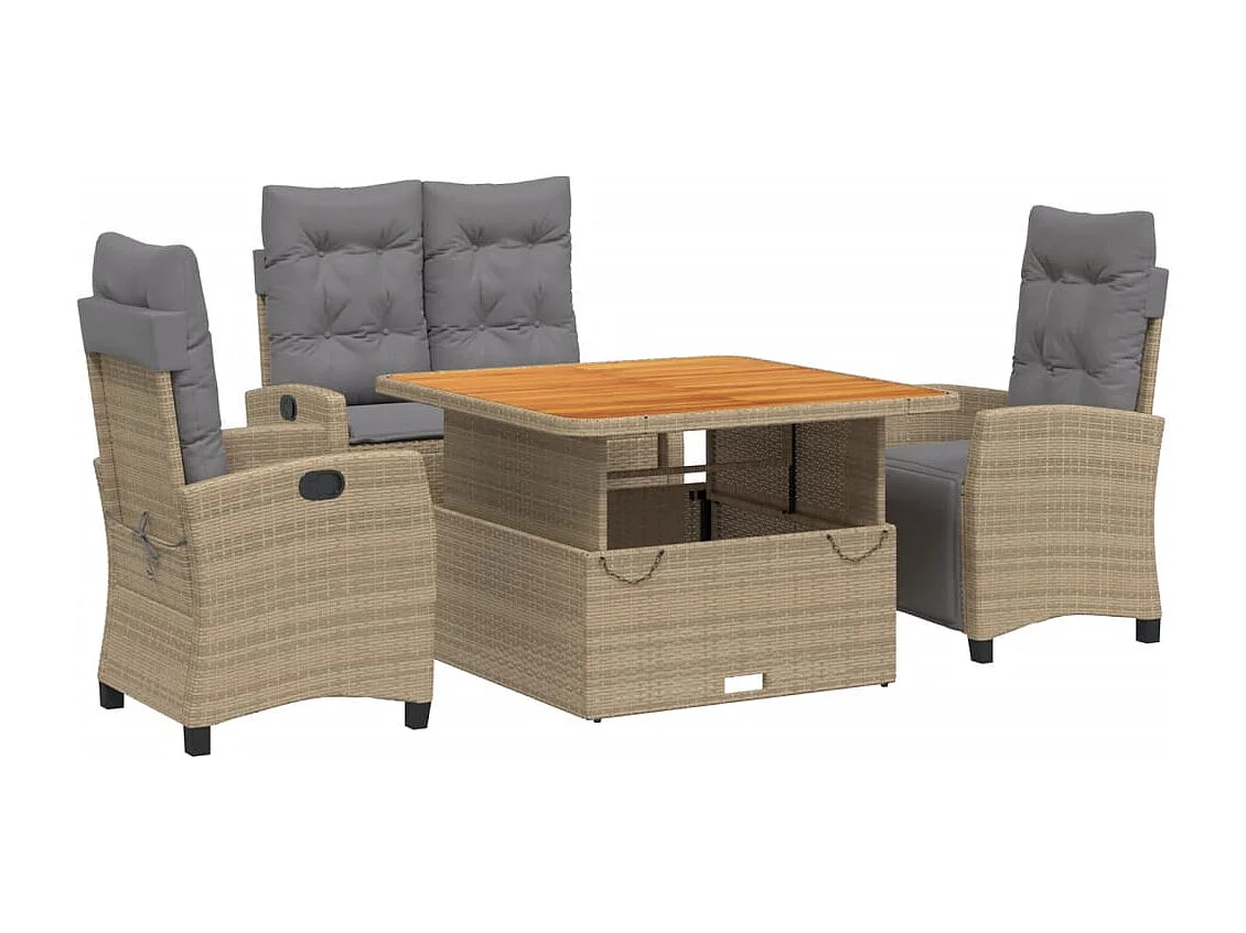 Ensemble à manger de jardin coussins 4 pcs beige résine tressée