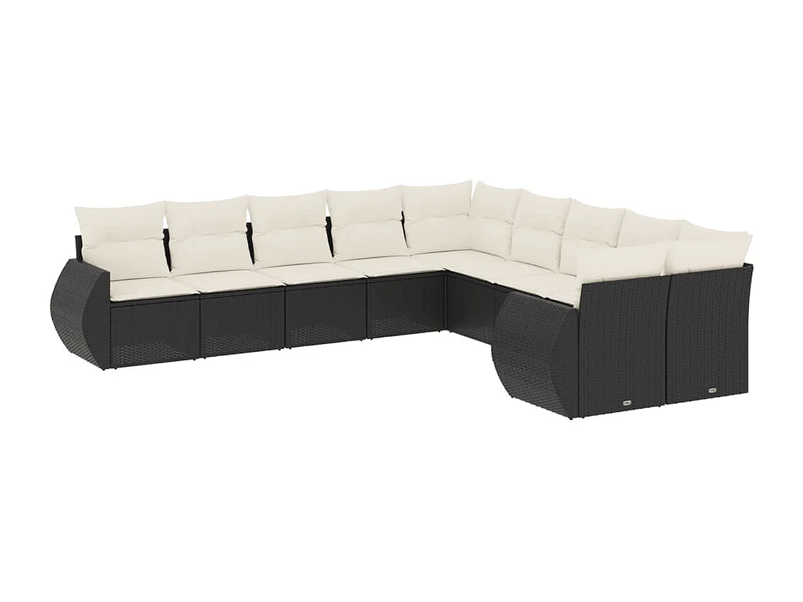 Salon de jardin 10 pcs avec coussins noir résine tressée