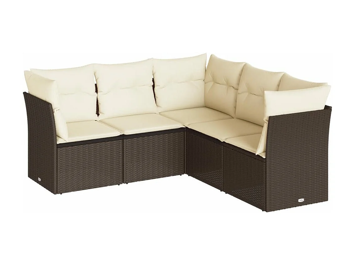 Salon de jardin avec coussins 5 pcs marron résine tressée
