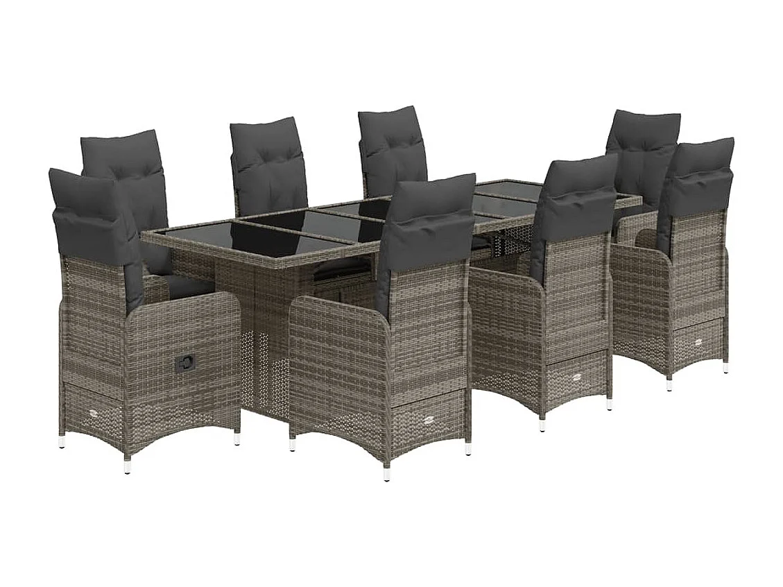 Ensemble de bistro de jardin 9 pcs coussins gris poly rotin