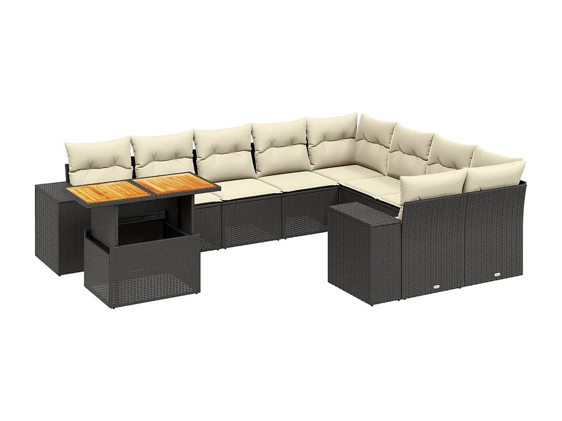10-tlg. Garten-Sofagarnitur mit Kissen Schwarz Poly Rattan