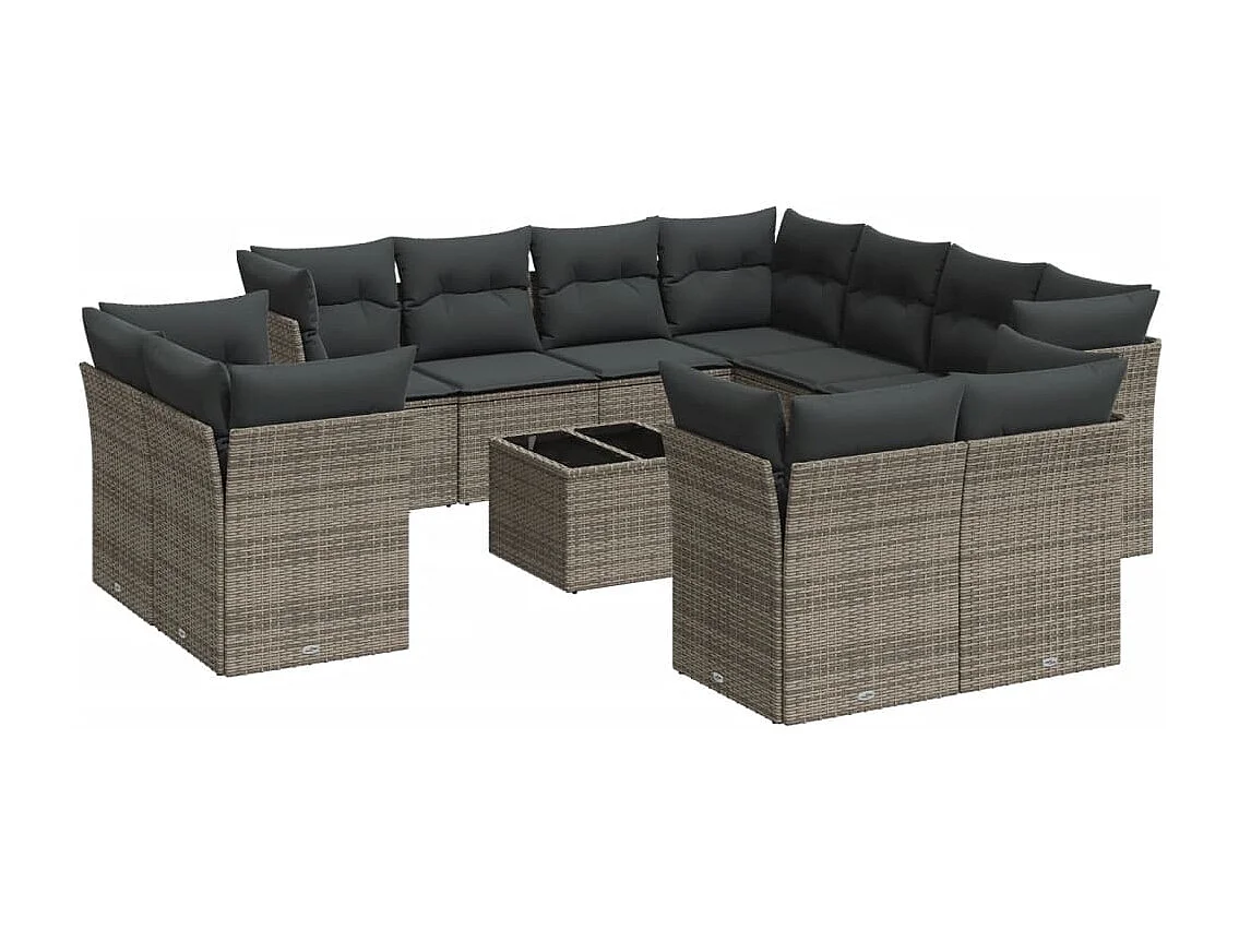 Salon de jardin avec coussins 12 pcs gris résine tressée