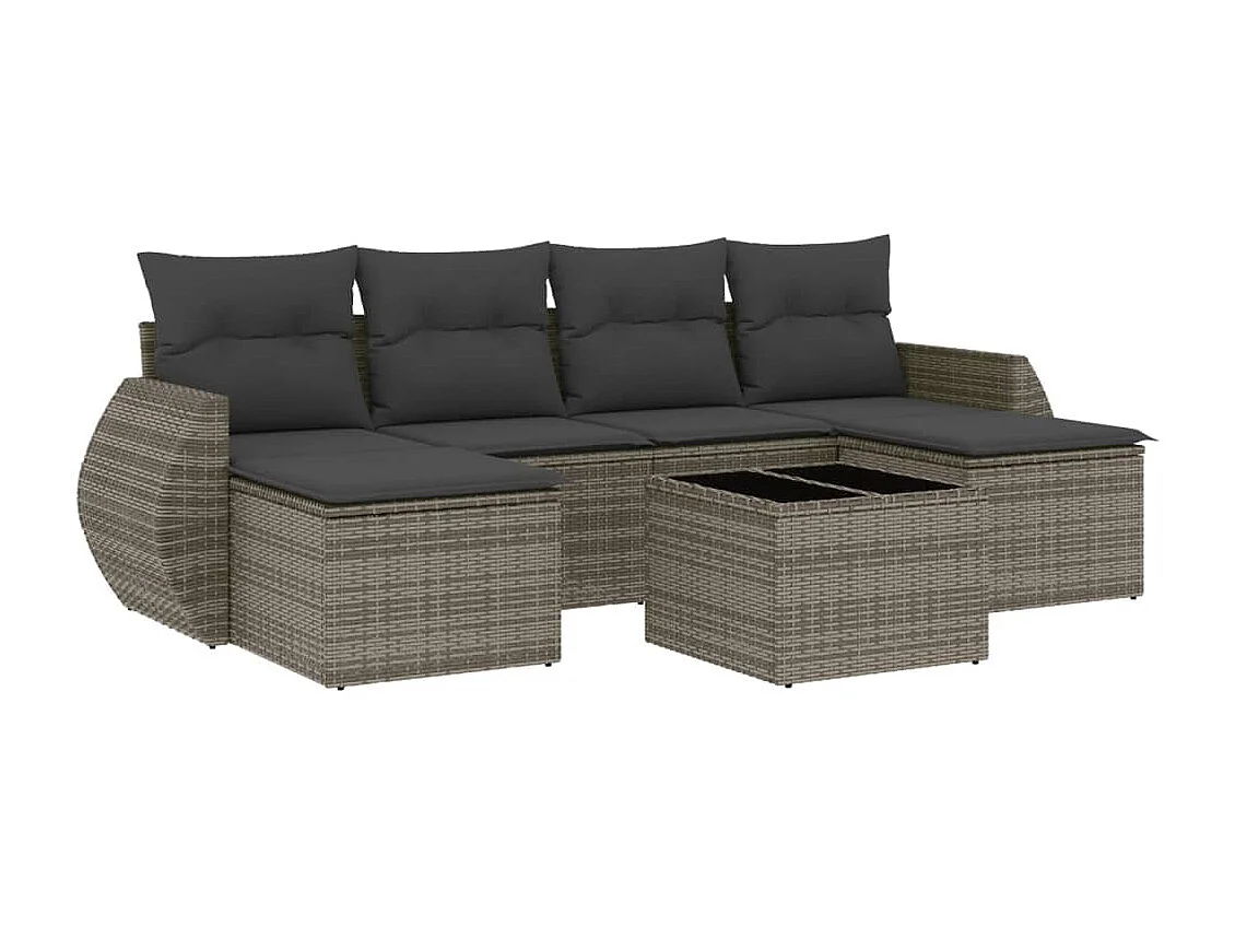 Set Divani da Giardino 7 pz con Cuscini Grigio in Polyrattan