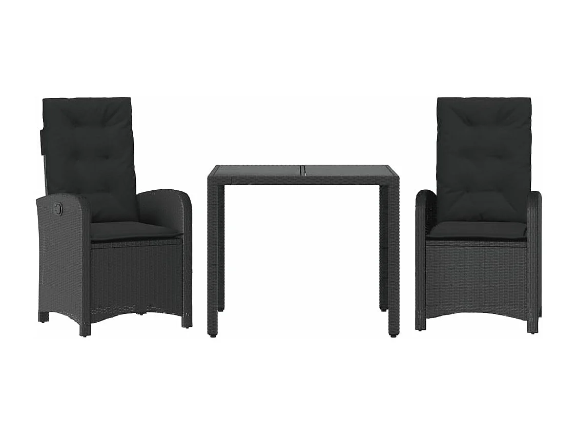 3-tlg. Garten-Essgruppe mit Kissen Schwarz Poly Rattan