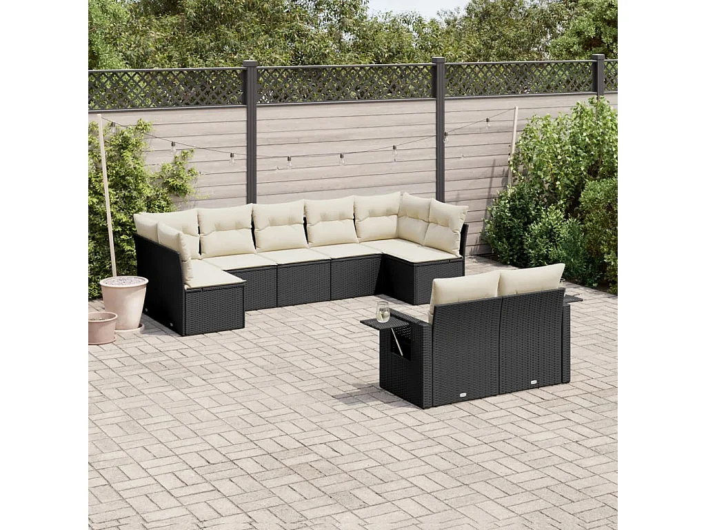 Set Divani da Giardino 9 pz con Cuscini Nero in Polyrattan