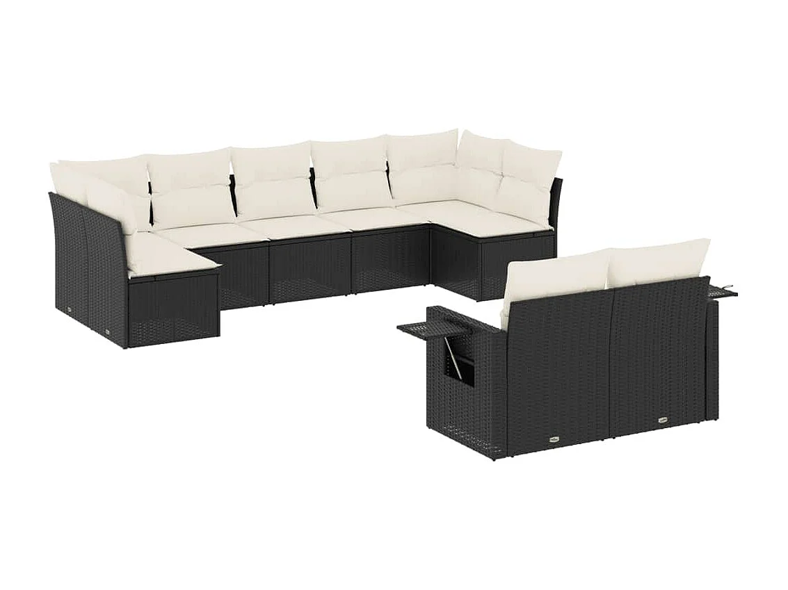 Set Divani da Giardino 9 pz con Cuscini Nero in Polyrattan