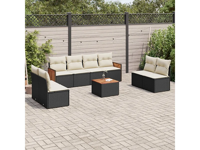 9-tlg. Garten-Sofagarnitur mit Kissen Schwarz Poly Rattan