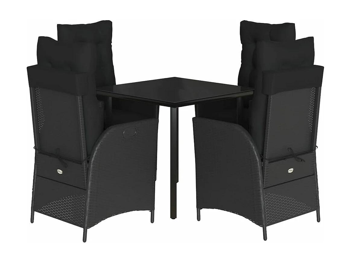 Ensemble à manger de jardin coussins 5pcs Noir Résine tressée