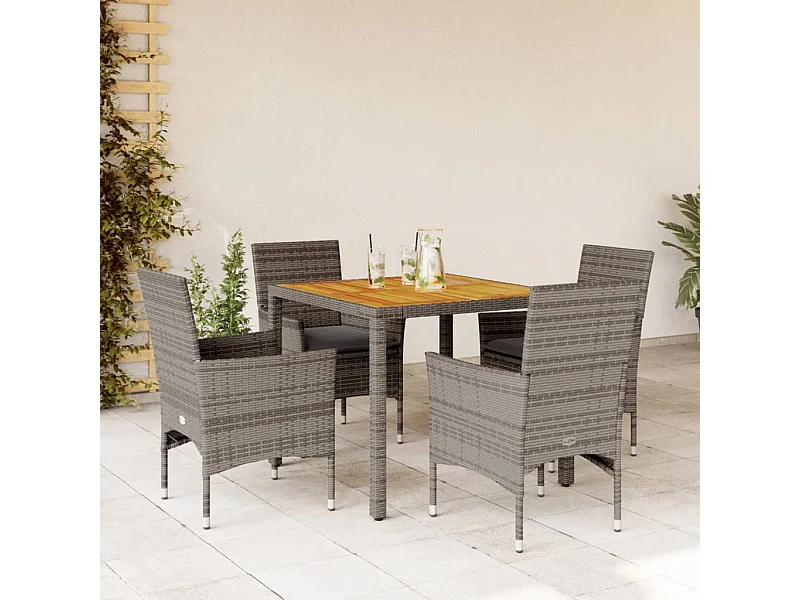 Ensemble à manger de jardin et coussins 5 pcs gris rotin acacia