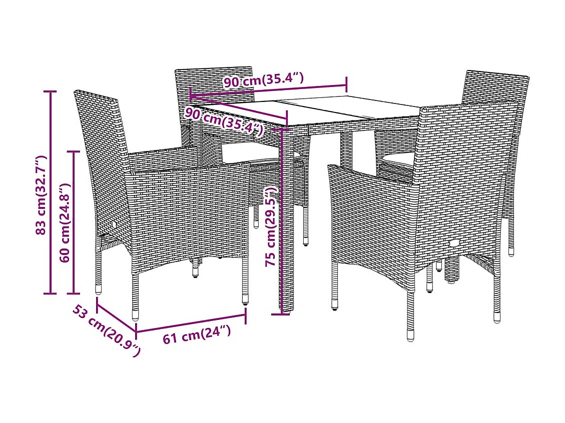 Ensemble à manger de jardin et coussins 5 pcs gris rotin acacia