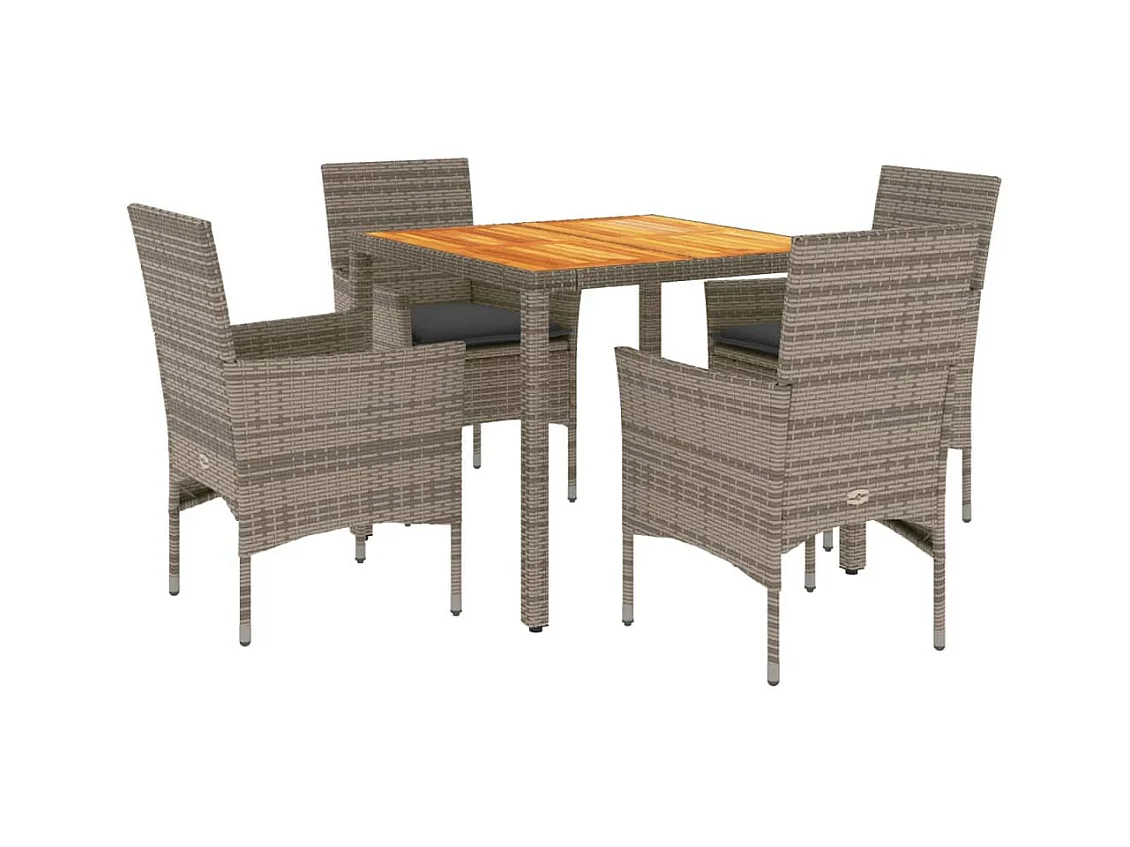 5-delige Loungeset met kussens poly rattan en acaciahout grijs