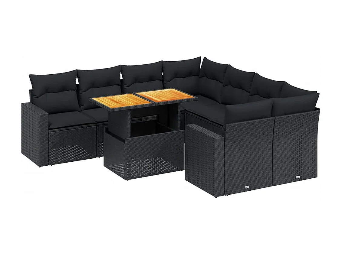 Set de sofás de jardín 8 piezas y cojines ratán sintético negro