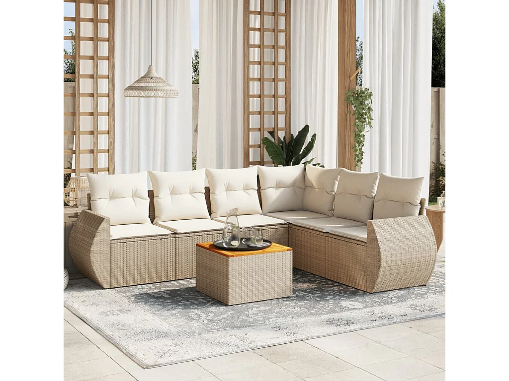 Salon de jardin avec coussins 7 pcs beige résine tressée