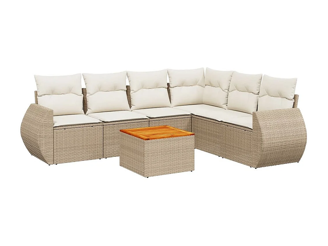 Salon de jardin avec coussins 7 pcs beige résine tressée