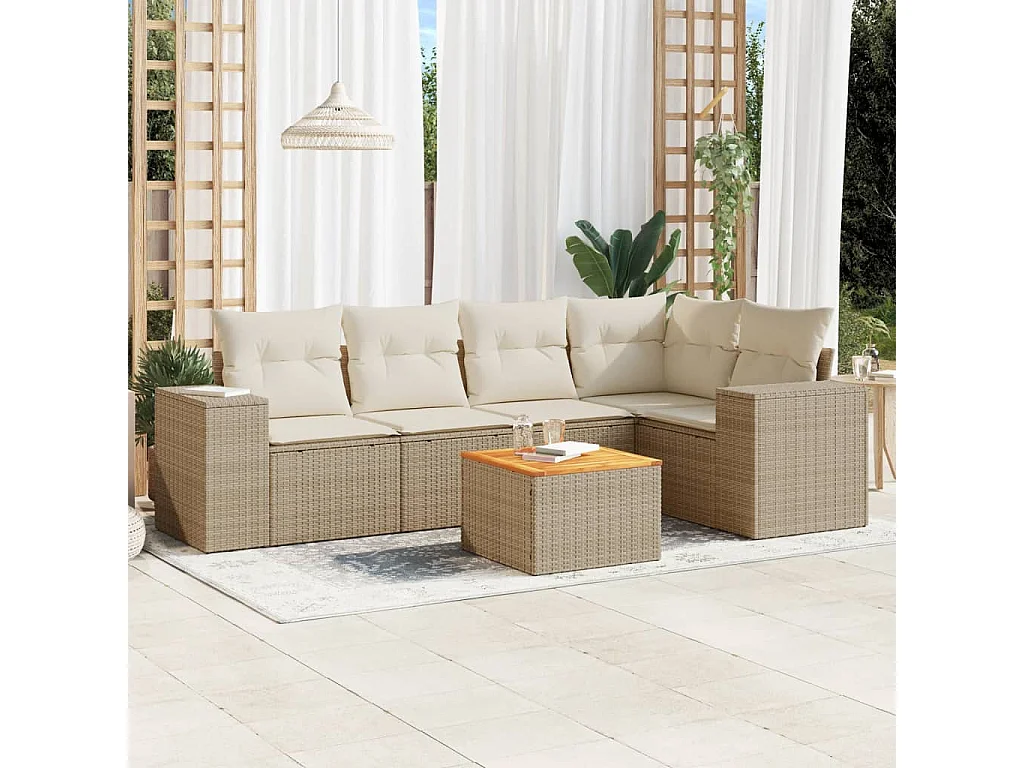 Salon de jardin avec coussins 6 pcs beige résine tressée
