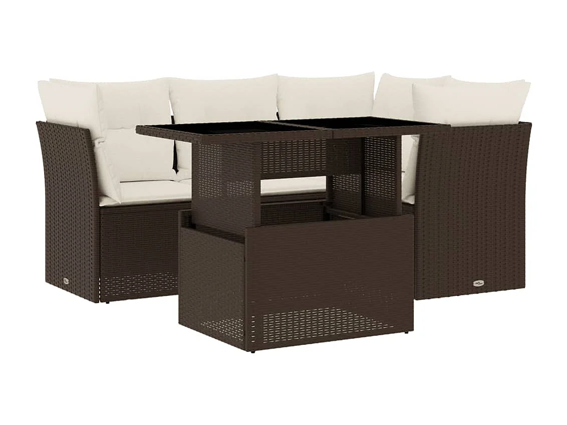 Salon de jardin avec coussins 5 pcs marron résine tressée