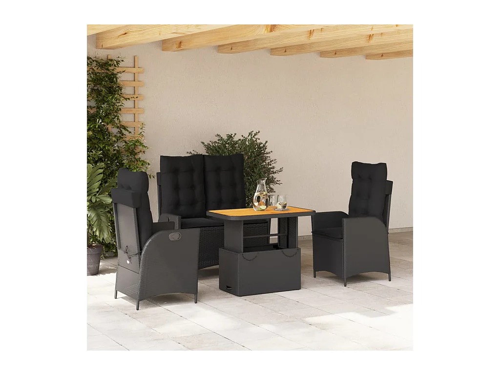 Ensemble à manger de jardin 4 pcs avec coussins noir