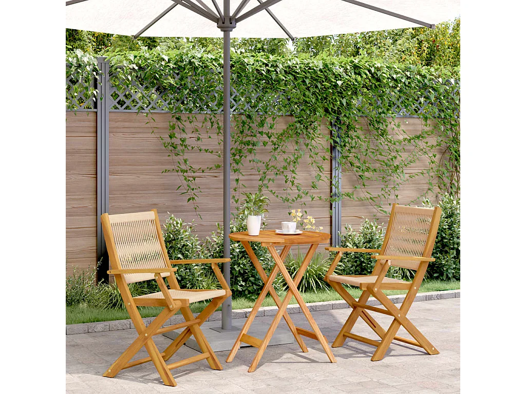 Ensemble de bistro 3 pcs beige polypropylène et bois massif