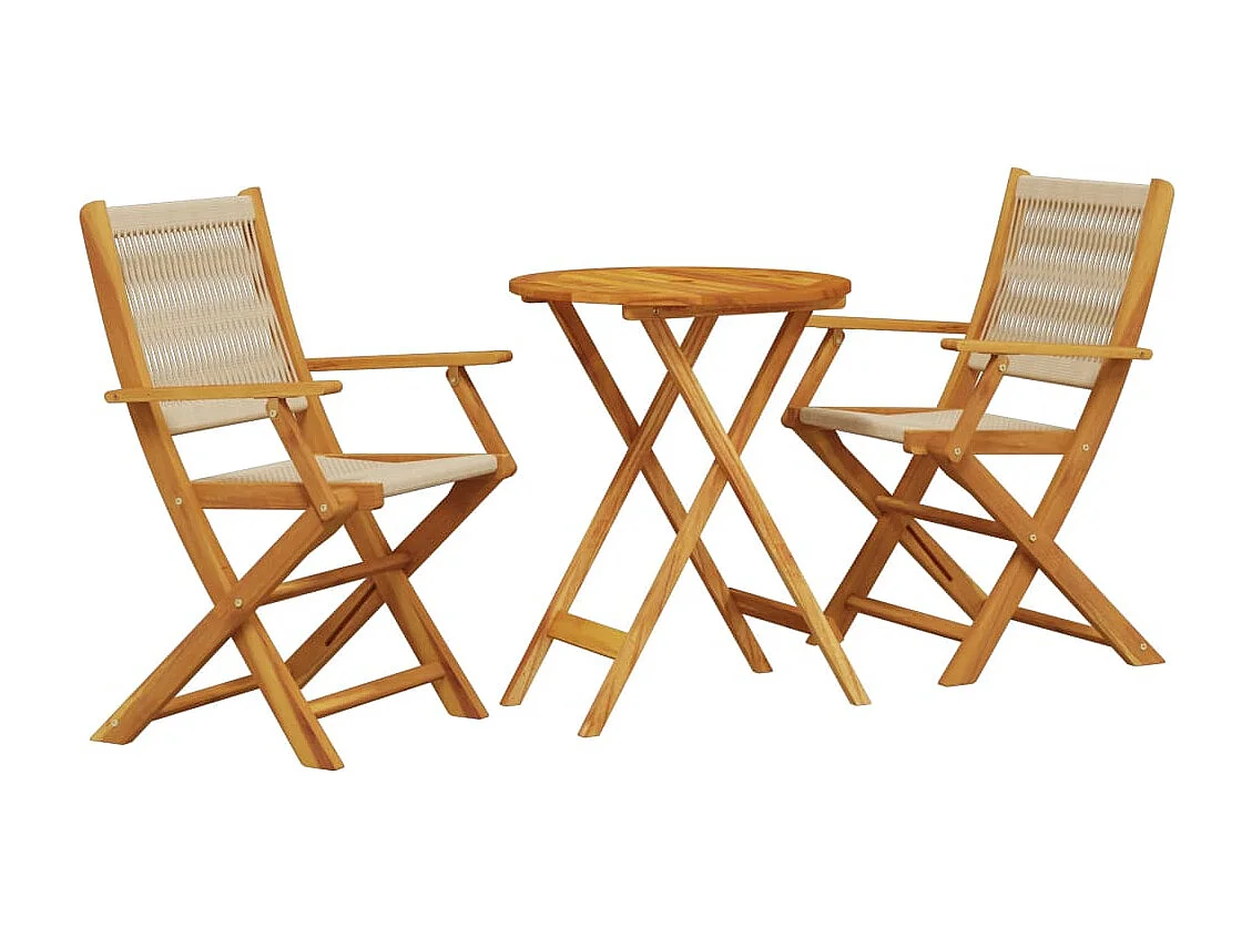 Ensemble de bistro 3 pcs beige polypropylène et bois massif
